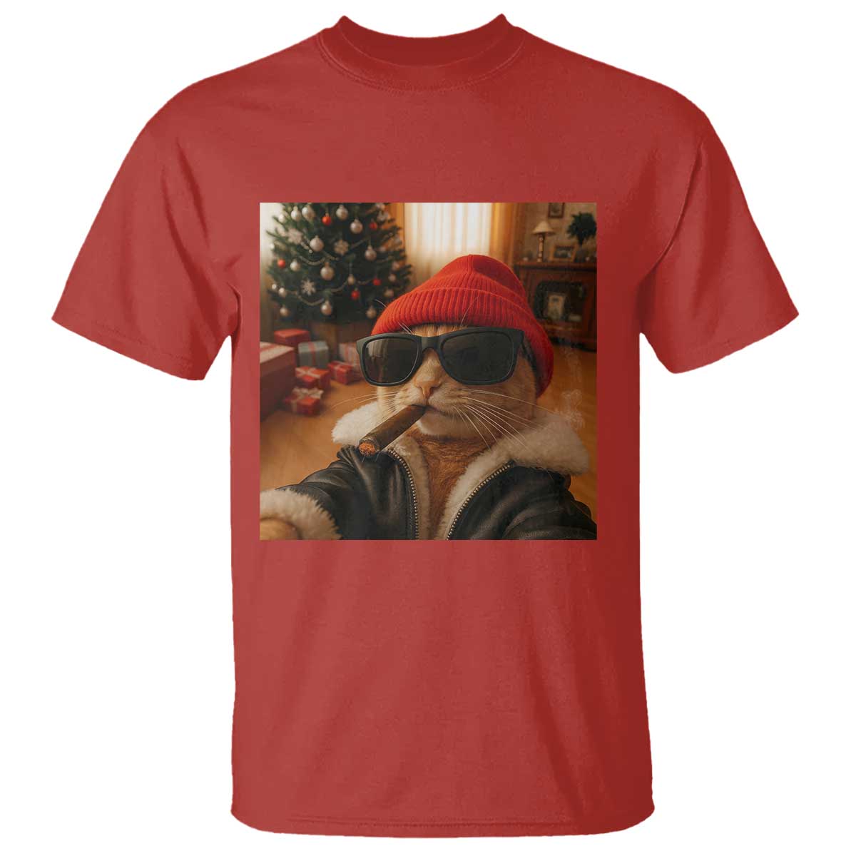 Funny Gangster Cats Christmas T Shirt Smoking Kitten Meme TS14 Red Print Your Wear