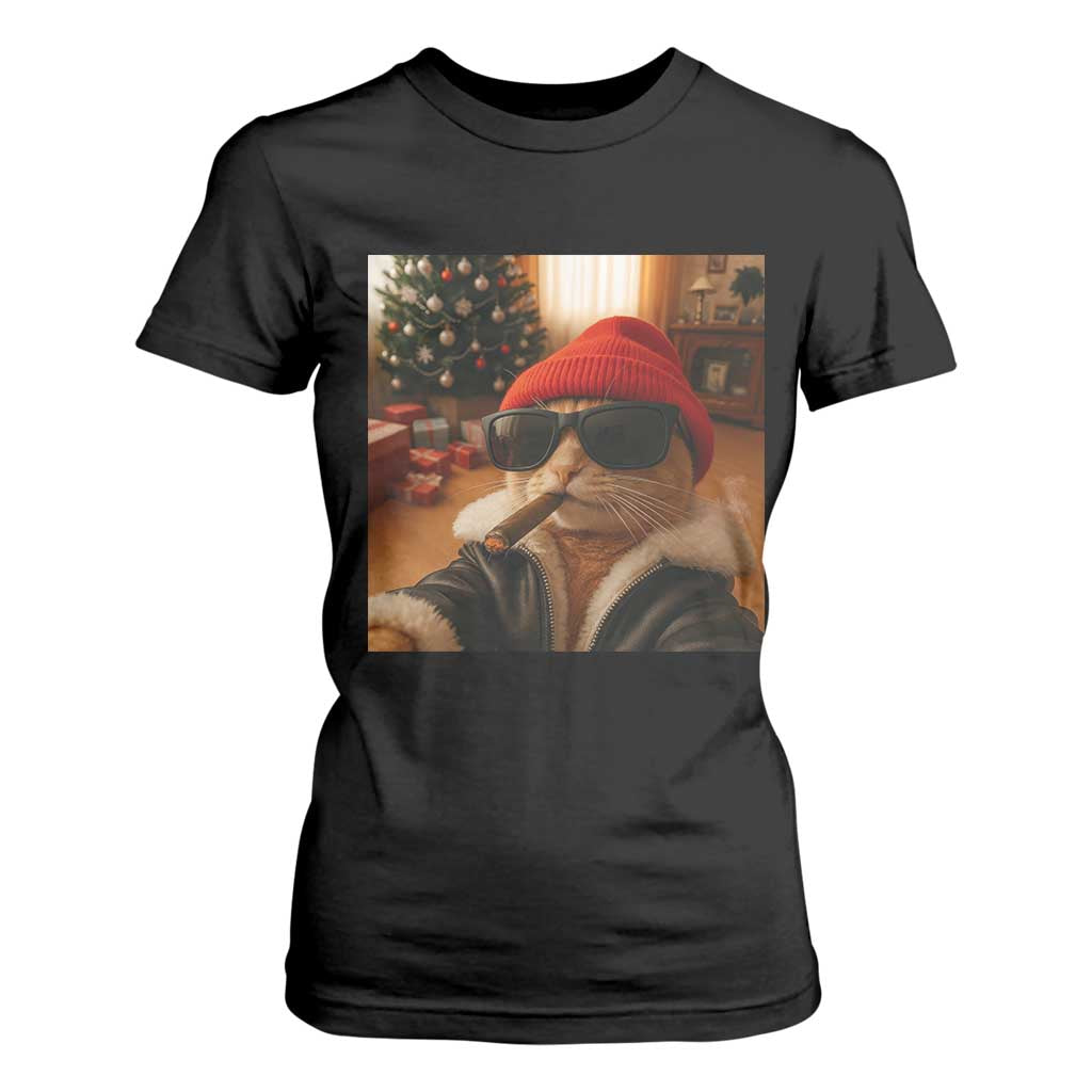 Funny Gangster Cats Christmas T Shirt For Women Smoking Kitten Meme - Print Your Wear