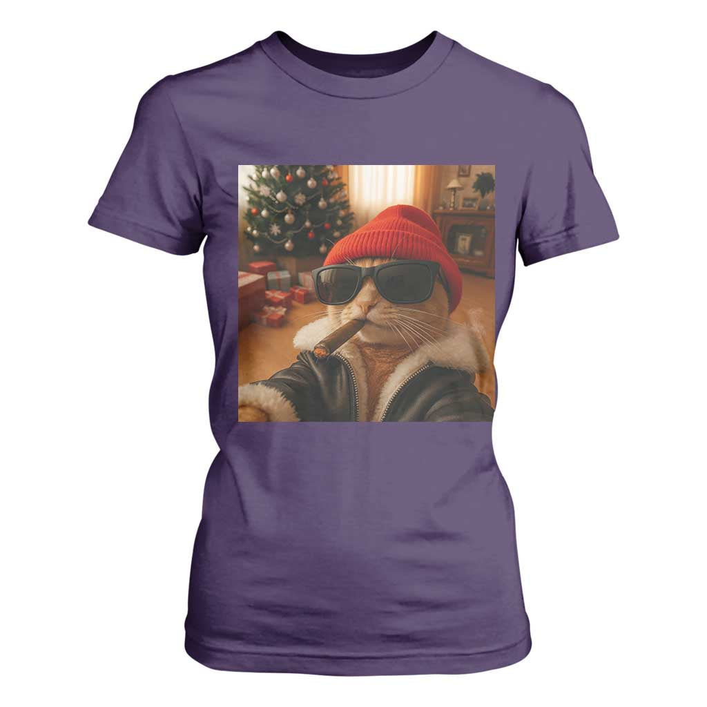 Funny Gangster Cats Christmas T Shirt For Women Smoking Kitten Meme TS14 Purple Print Your Wear