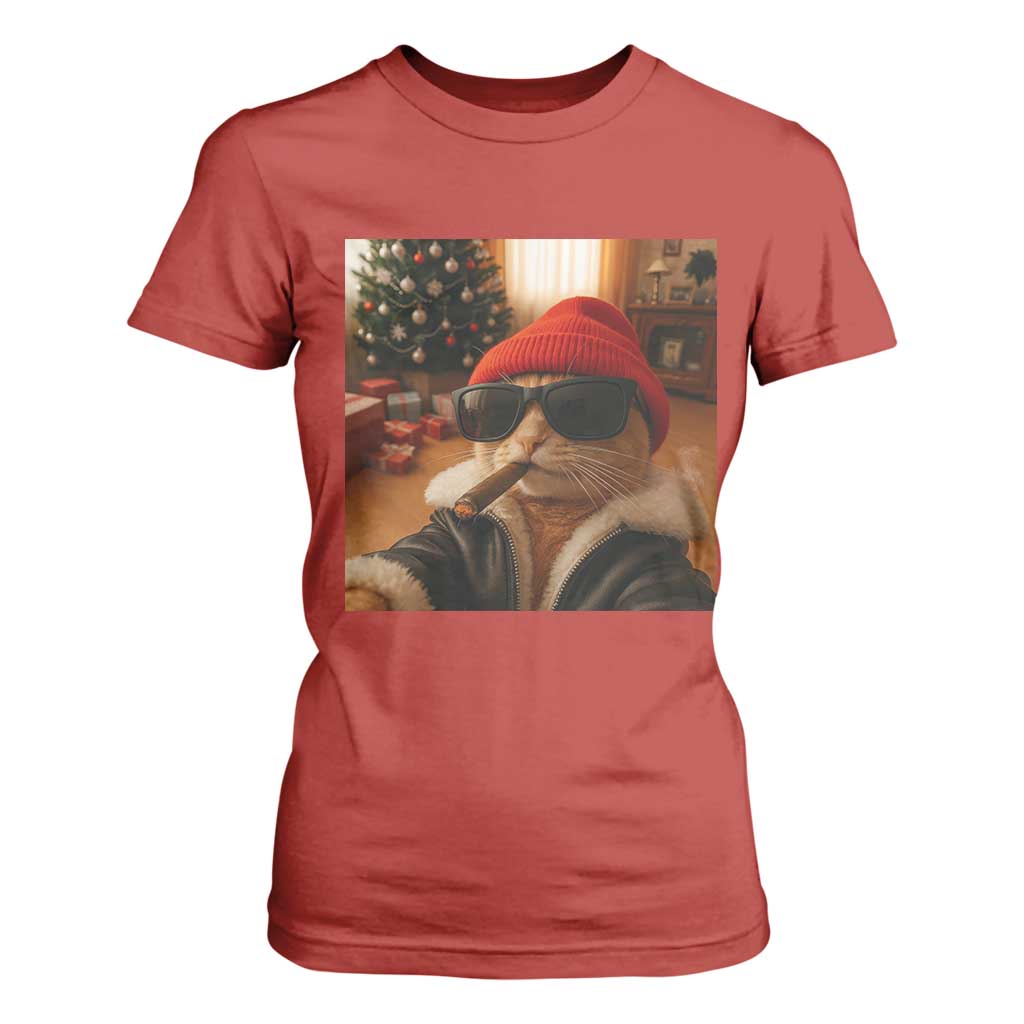 Funny Gangster Cats Christmas T Shirt For Women Smoking Kitten Meme TS14 Red Print Your Wear