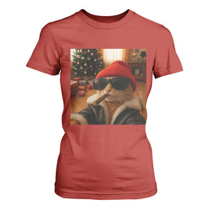 Funny Gangster Cats Christmas T Shirt For Women Smoking Kitten Meme - Print Your Wear