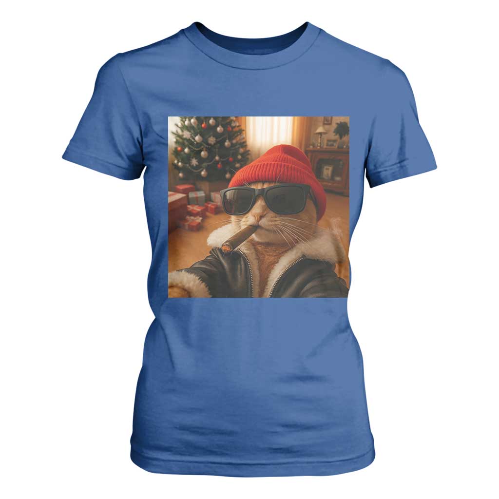 Funny Gangster Cats Christmas T Shirt For Women Smoking Kitten Meme TS14 Royal Blue Print Your Wear