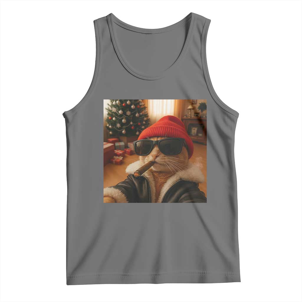 Funny Gangster Cats Christmas Tank Top Smoking Kitten Meme TS14 Black Heather Print Your Wear