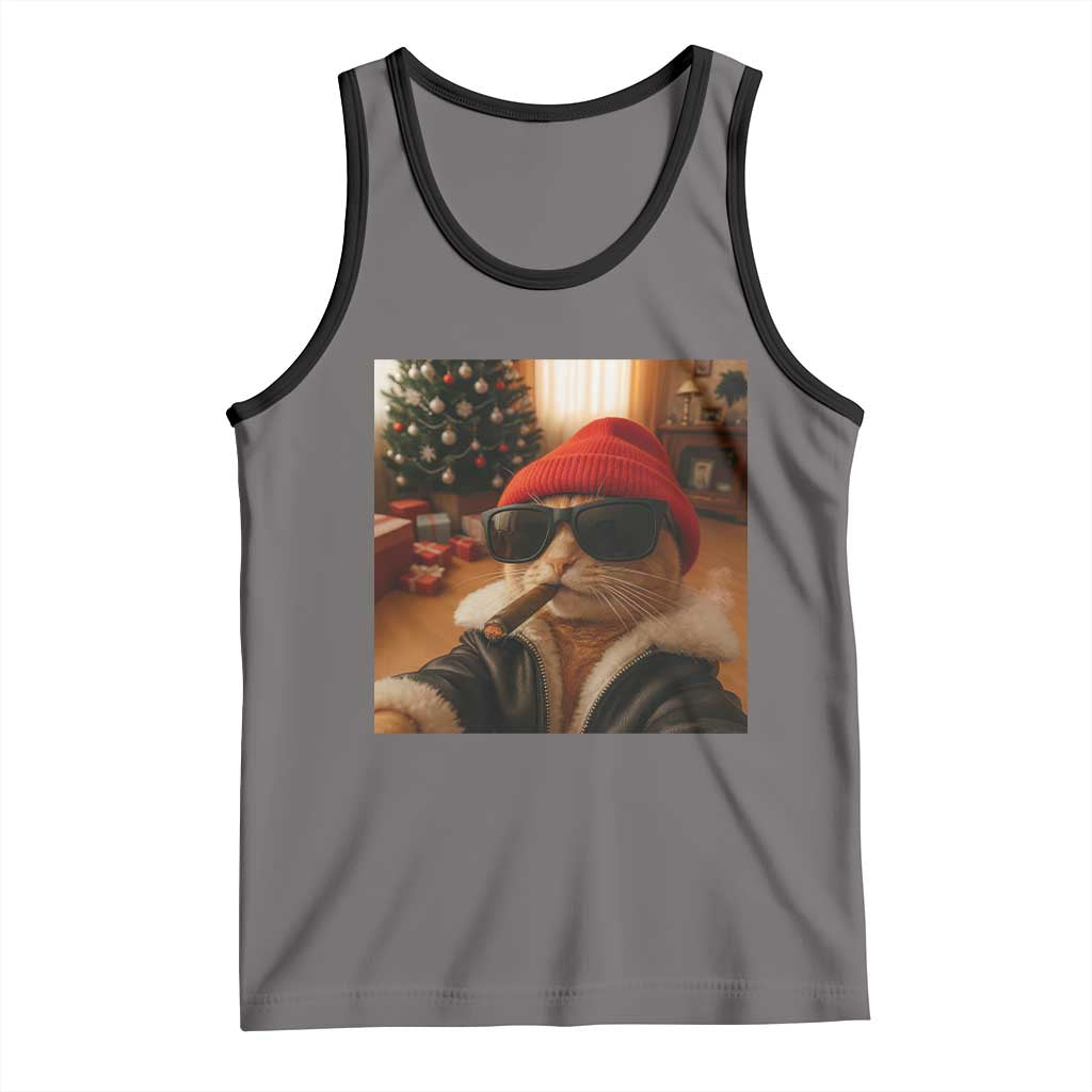 Funny Gangster Cats Christmas Tank Top Smoking Kitten Meme TS14 Deep Heather Black Print Your Wear