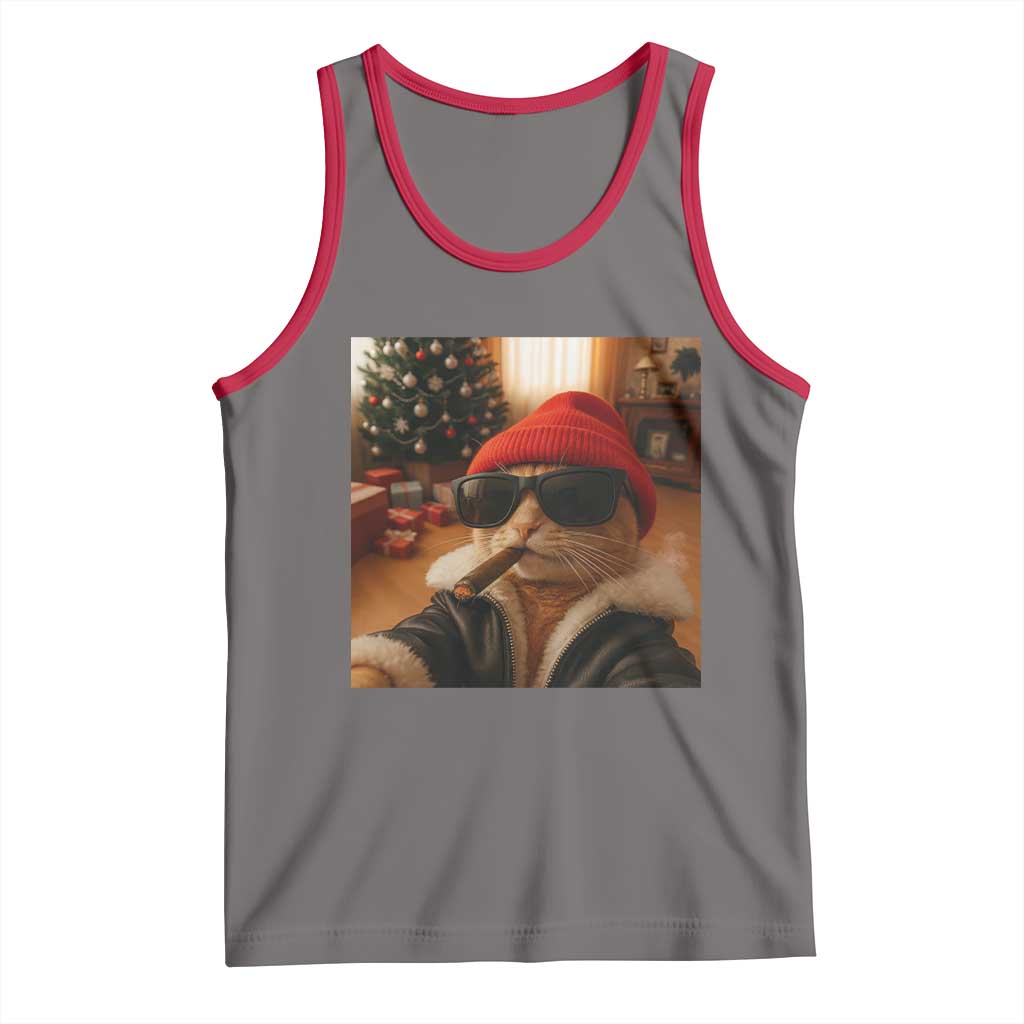 Funny Gangster Cats Christmas Tank Top Smoking Kitten Meme TS14 Deep Heather Red Print Your Wear