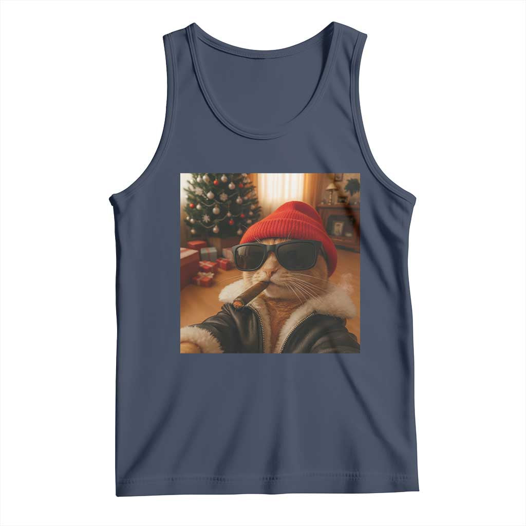 Funny Gangster Cats Christmas Tank Top Smoking Kitten Meme TS14 Navy Print Your Wear