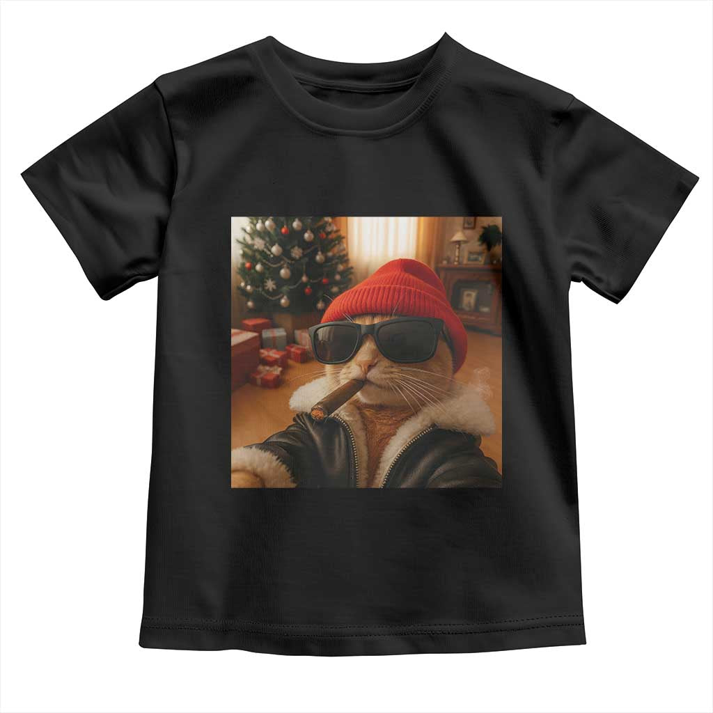 Funny Gangster Cats Christmas Toddler T Shirt Smoking Kitten Meme - Print Your Wear