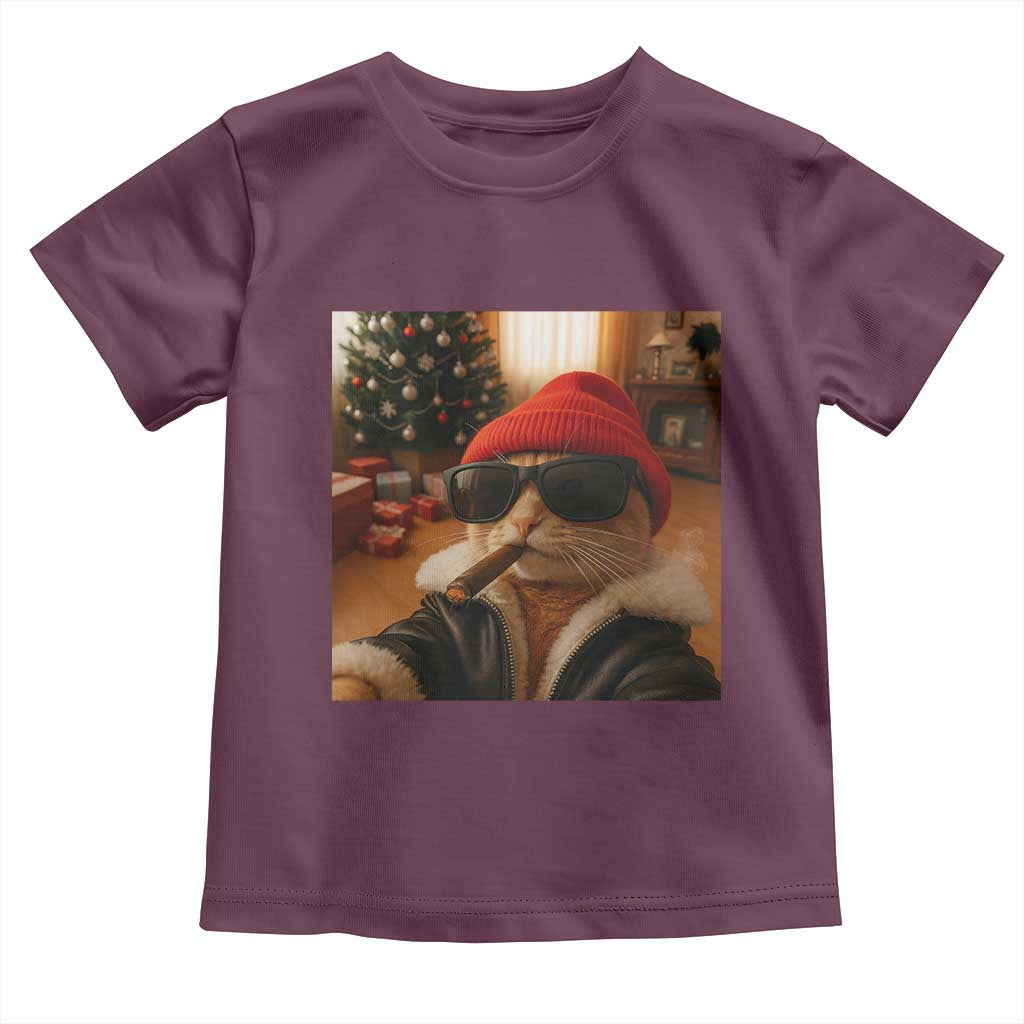 Funny Gangster Cats Christmas Toddler T Shirt Smoking Kitten Meme TS14 Maroon Print Your Wear