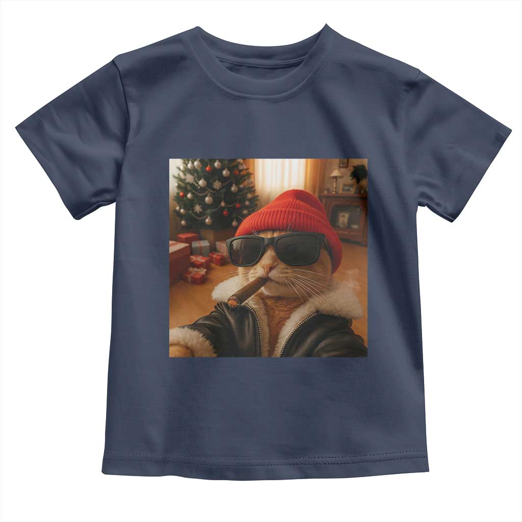 Funny Gangster Cats Christmas Toddler T Shirt Smoking Kitten Meme TS14 Navy Print Your Wear