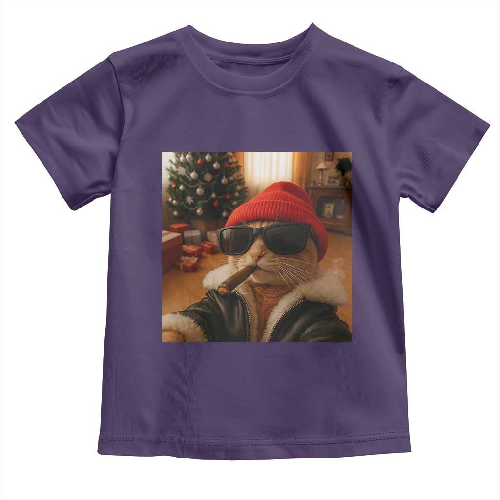 Funny Gangster Cats Christmas Toddler T Shirt Smoking Kitten Meme TS14 Purple Print Your Wear