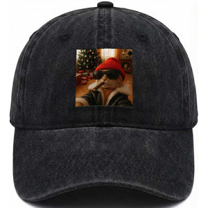 Funny Gangster Cats Christmas Washed Cotton Baseball Cap Smoking Kitten Meme TS14 Washed Cap Universal Fit Black Print Your Wear