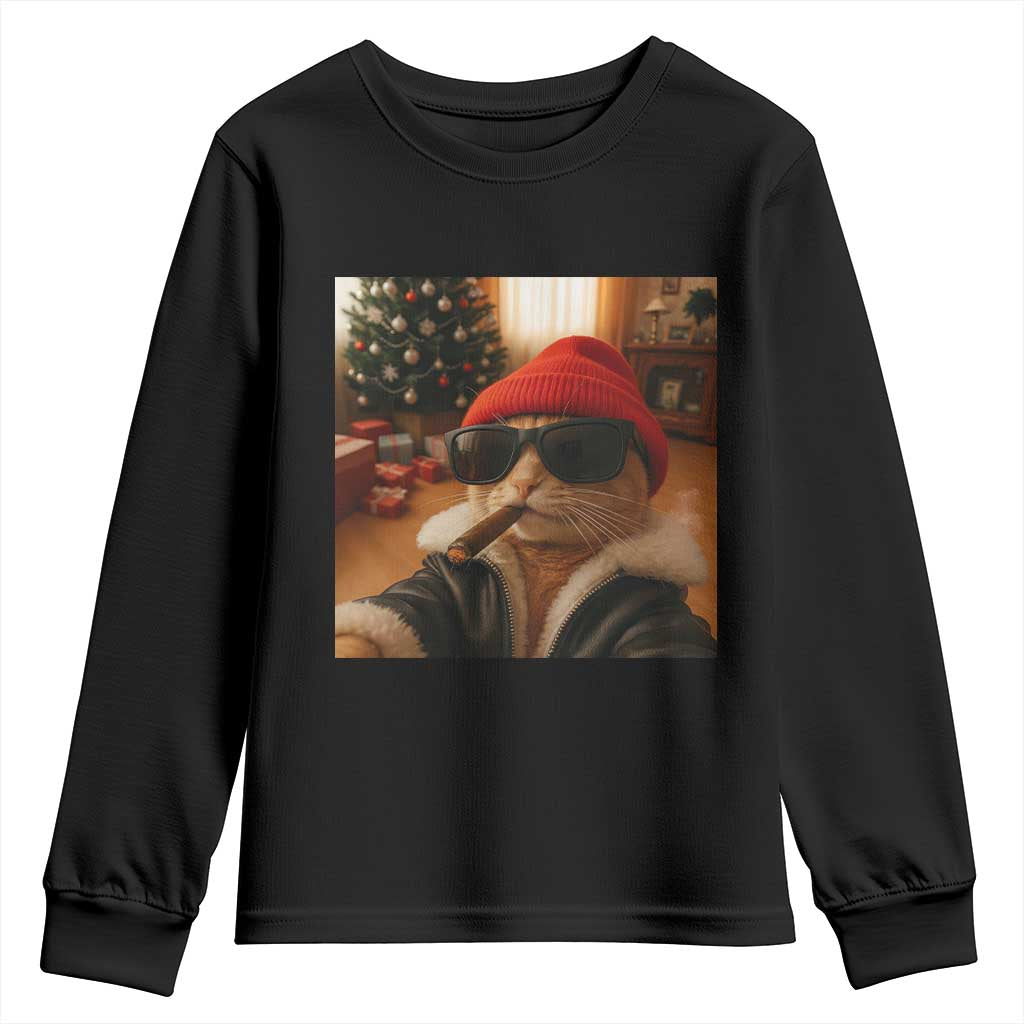Funny Gangster Cats Christmas Youth Sweatshirt Smoking Kitten Meme - Print Your Wear