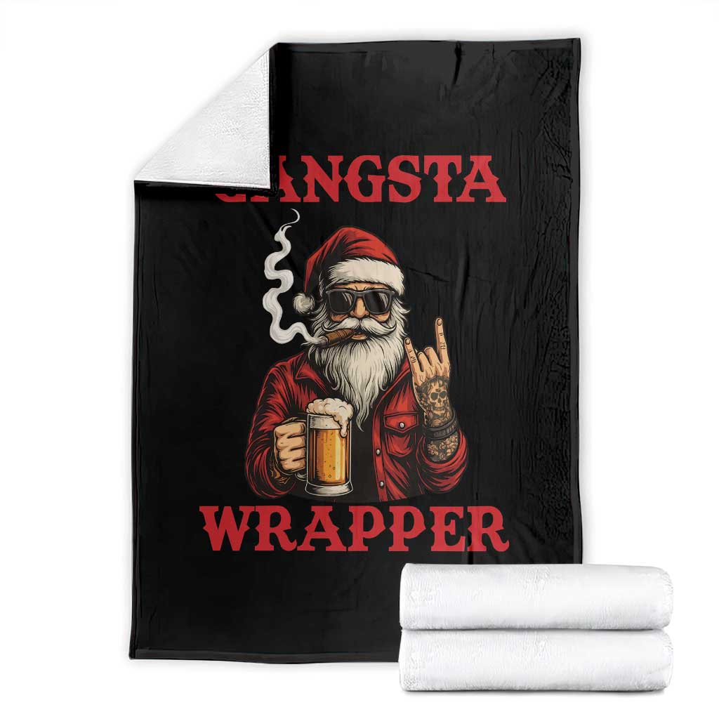 Funny Santa Drinking Beer Christmas Throw Blanket Gangster Rock On Hand Xmas TS14 Black Print Your Wear
