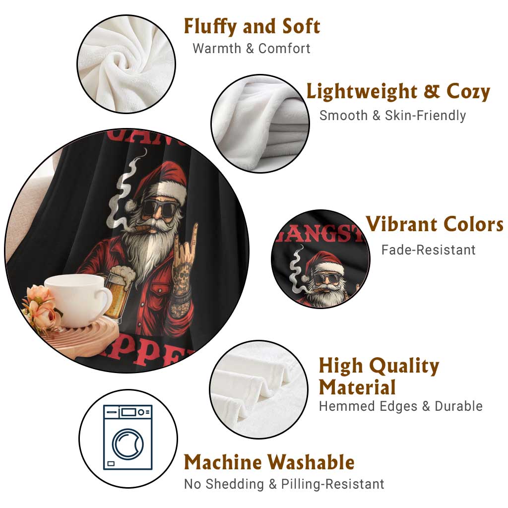 Funny Santa Drinking Beer Christmas Throw Blanket Gangster Rock On Hand Xmas TS14 Print Your Wear