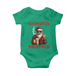 Funny Santa Drinking Beer Christmas Baby Onesie Gangster Rock On Hand Xmas - Print Your Wear