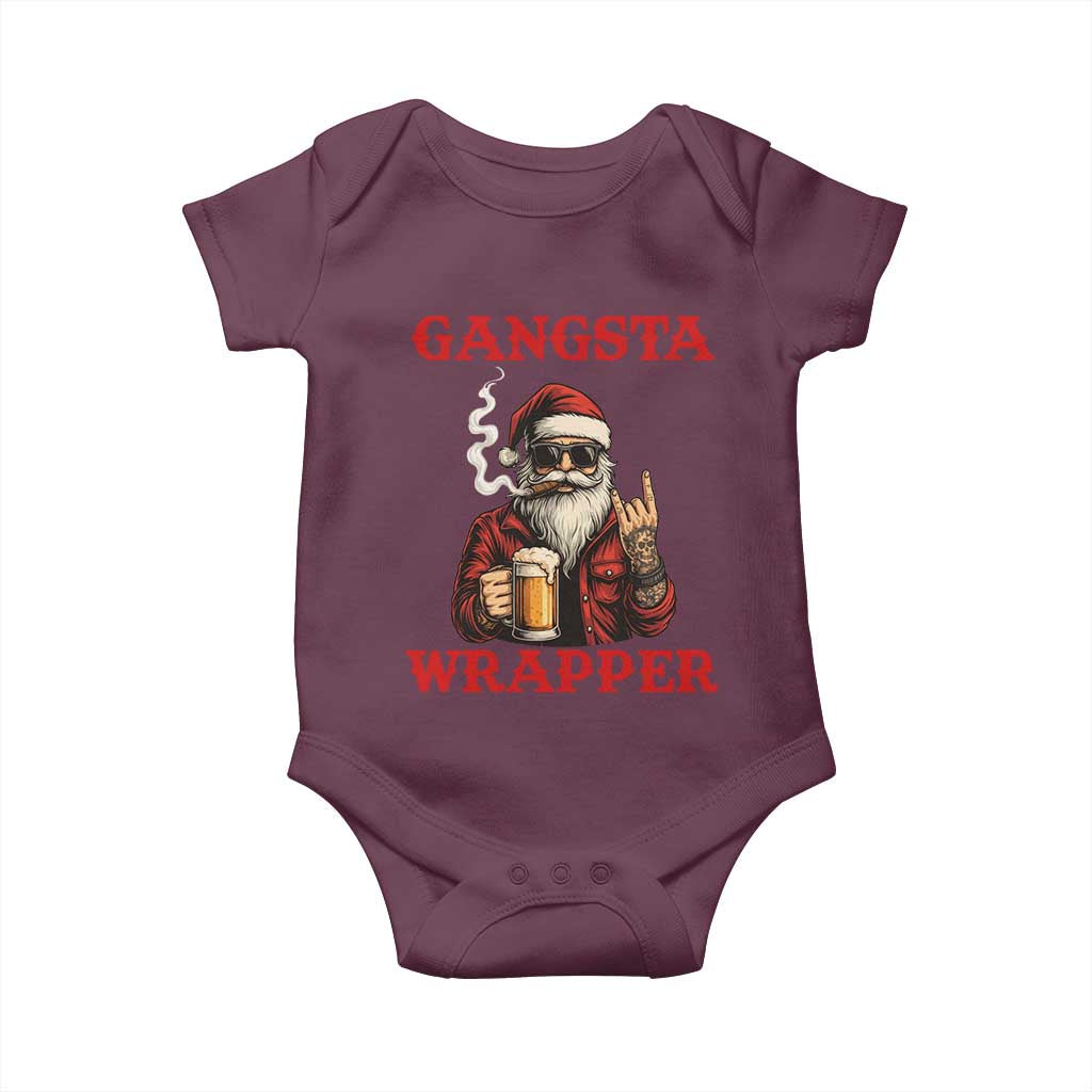 Funny Santa Drinking Beer Christmas Baby Onesie Gangster Rock On Hand Xmas TS14 Maroon Print Your Wear