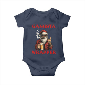 Funny Santa Drinking Beer Christmas Baby Onesie Gangster Rock On Hand Xmas - Print Your Wear