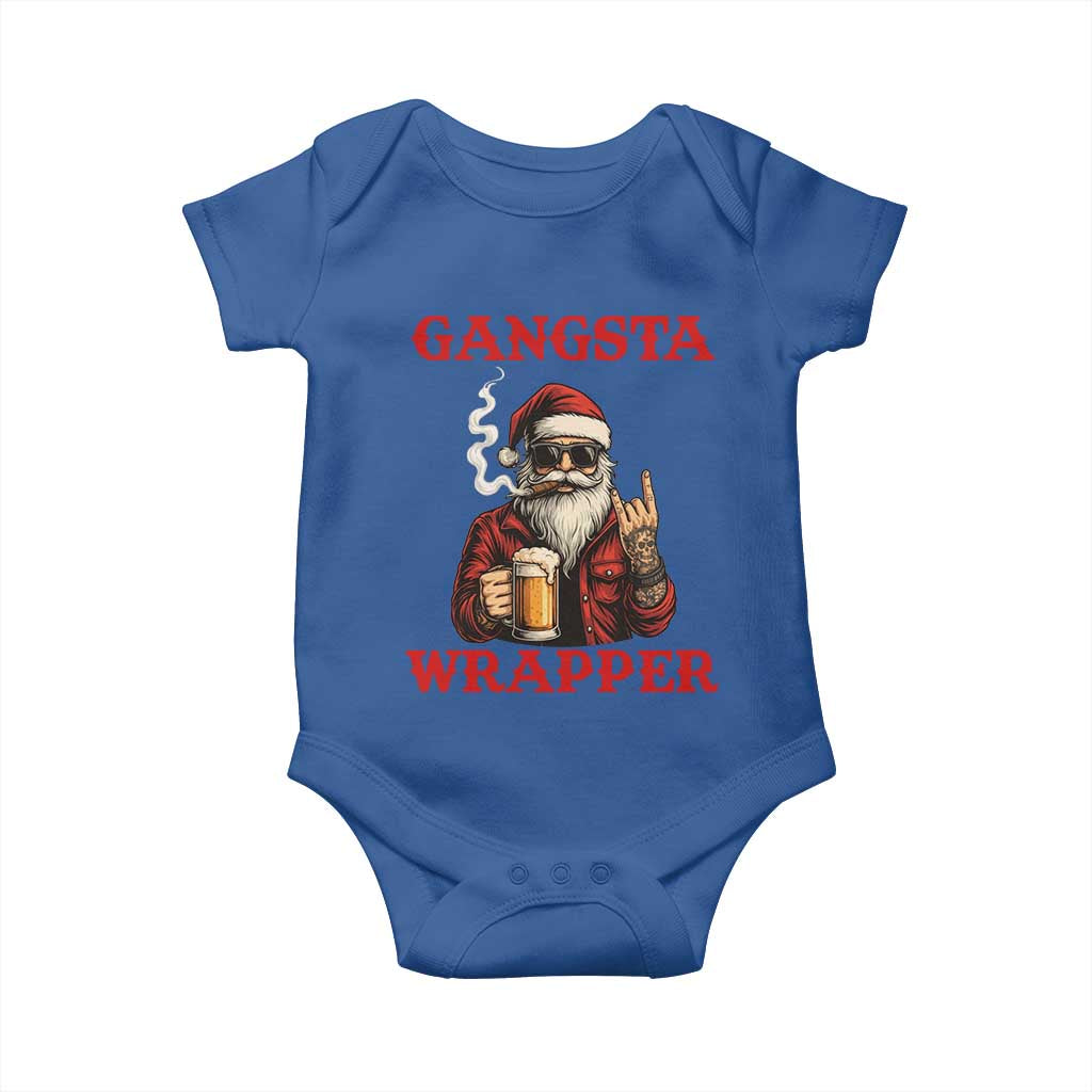 Funny Santa Drinking Beer Christmas Baby Onesie Gangster Rock On Hand Xmas TS14 Royal Blue Print Your Wear