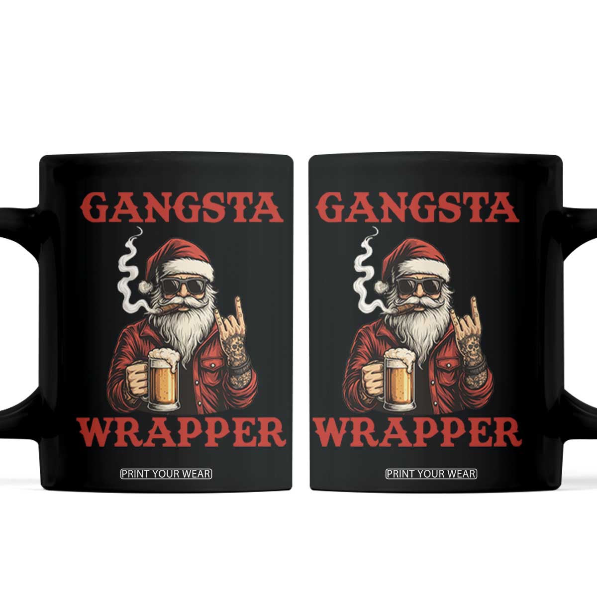 Funny Santa Drinking Beer Christmas Coffee Mug Gangster Rock On Hand Xmas TS14 Black Print Your Wear