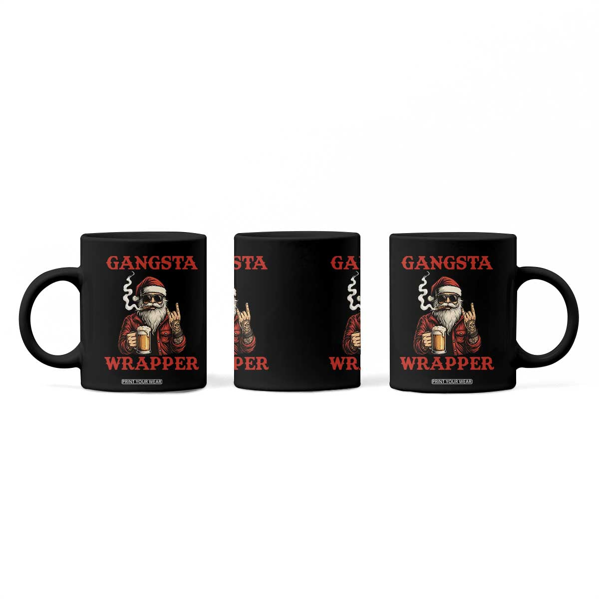 Funny Santa Drinking Beer Christmas Coffee Mug Gangster Rock On Hand Xmas TS14 Print Your Wear