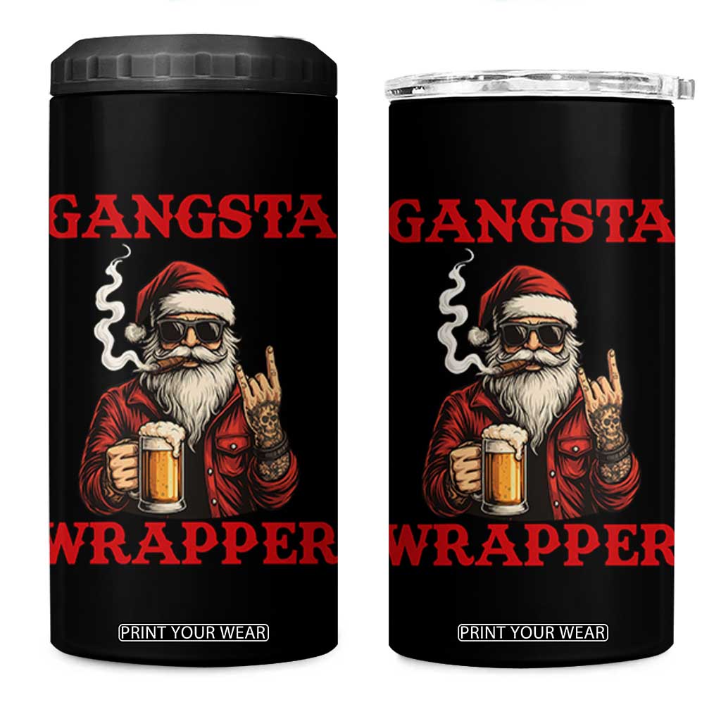 Funny Santa Drinking Beer Christmas 4 in 1 Can Cooler Tumbler Gangster Rock On Hand Xmas TS14 One Size: 16 oz Black Print Your Wear