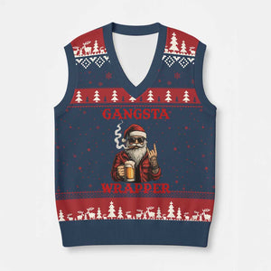 Funny Santa Drinking Beer Xmas V-Neck Knit Sweater Vest Gangster Rock On Hand Xmas TS14 Navy Red Print Your Wear