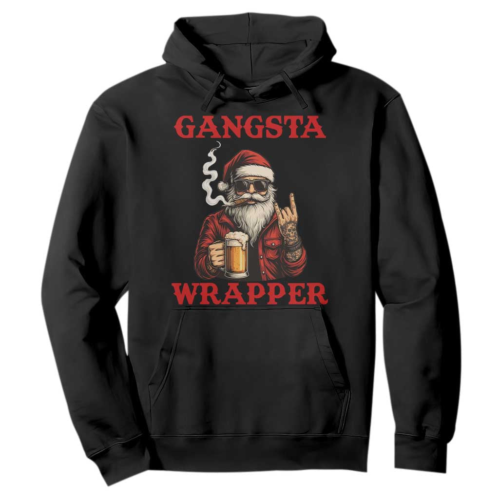 Funny Santa Drinking Beer Christmas Hoodie Gangster Rock On Hand Xmas - Print Your Wear