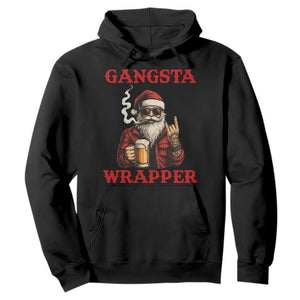 Funny Santa Drinking Beer Christmas Hoodie Gangster Rock On Hand Xmas - Print Your Wear