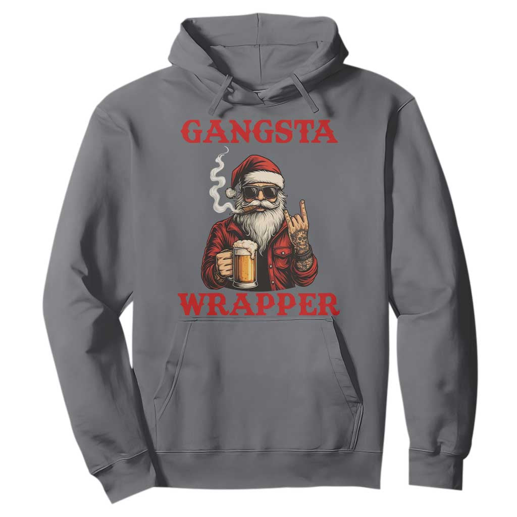 Funny Santa Drinking Beer Christmas Hoodie Gangster Rock On Hand Xmas TS14 Charcoal Print Your Wear