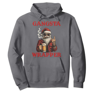 Funny Santa Drinking Beer Christmas Hoodie Gangster Rock On Hand Xmas - Print Your Wear