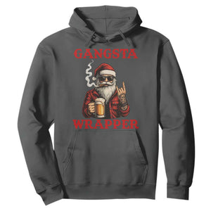 Funny Santa Drinking Beer Christmas Hoodie Gangster Rock On Hand Xmas - Print Your Wear