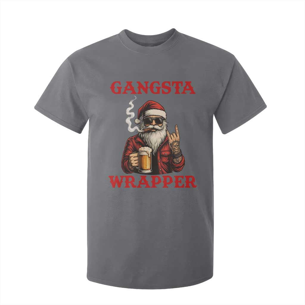 Funny Santa Drinking Beer Christmas T Shirt For Kid Gangster Rock On Hand Xmas TS14 Charcoal Print Your Wear
