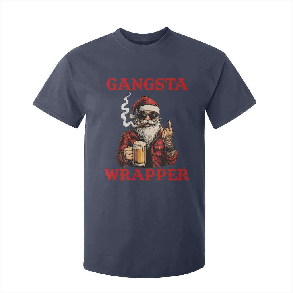 Funny Santa Drinking Beer Christmas T Shirt For Kid Gangster Rock On Hand Xmas TS14 Navy Print Your Wear