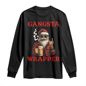 Funny Santa Drinking Beer Christmas Long Sleeve Shirt Gangster Rock On Hand Xmas - Print Your Wear