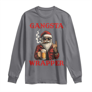 Funny Santa Drinking Beer Christmas Long Sleeve Shirt Gangster Rock On Hand Xmas - Print Your Wear