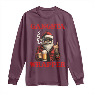 Funny Santa Drinking Beer Christmas Long Sleeve Shirt Gangster Rock On Hand Xmas TS14 Maroon Print Your Wear