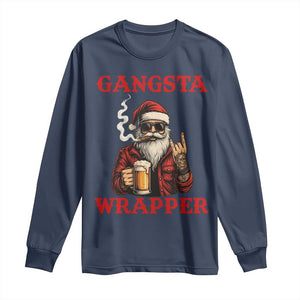 Funny Santa Drinking Beer Christmas Long Sleeve Shirt Gangster Rock On Hand Xmas TS14 Navy Print Your Wear