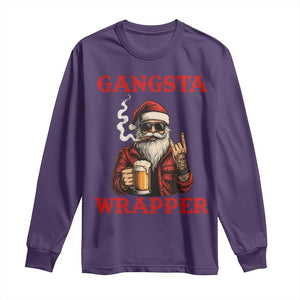 Funny Santa Drinking Beer Christmas Long Sleeve Shirt Gangster Rock On Hand Xmas - Print Your Wear
