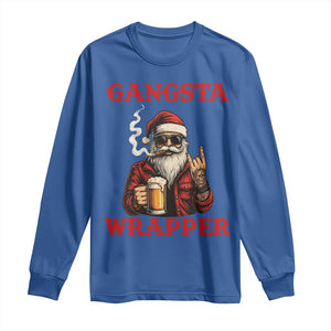 Funny Santa Drinking Beer Christmas Long Sleeve Shirt Gangster Rock On Hand Xmas TS14 Royal Blue Print Your Wear