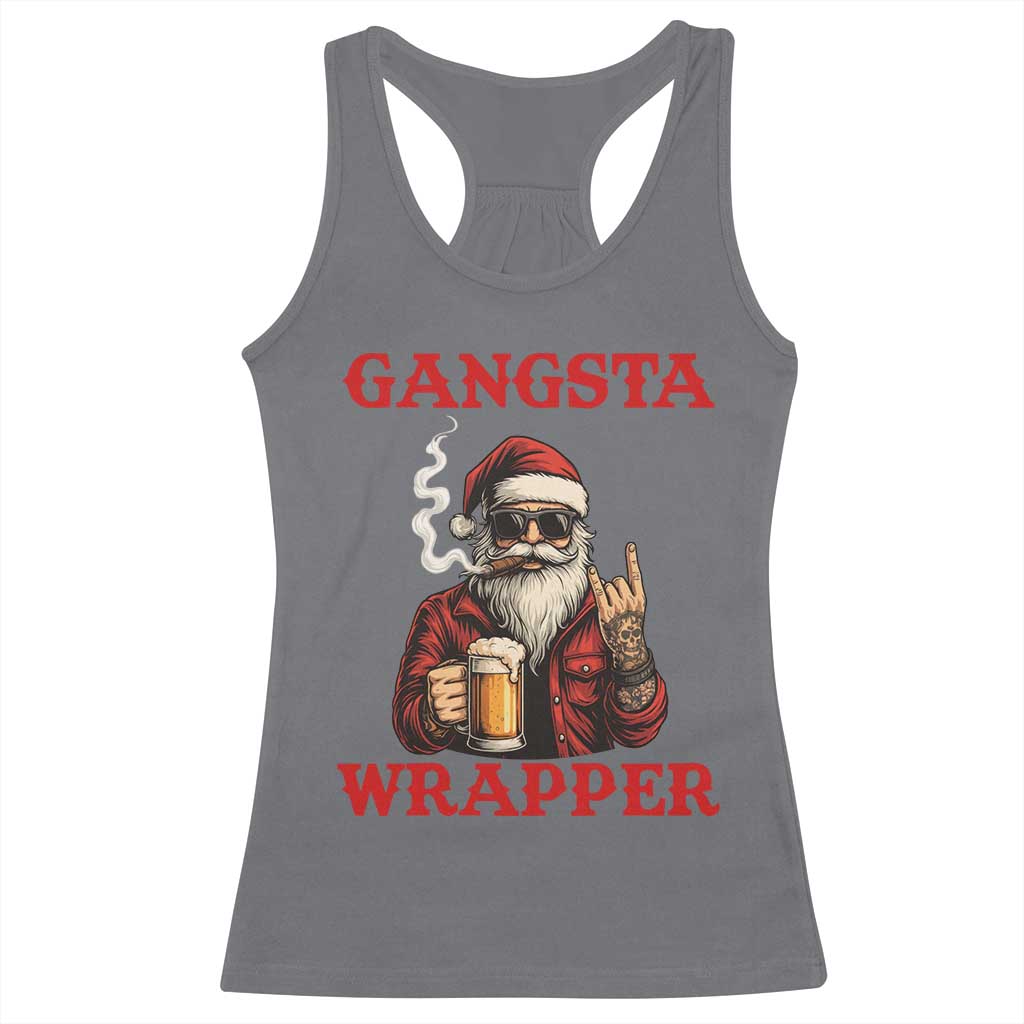 Funny Santa Drinking Beer Christmas Racerback Tank Top Gangster Rock On Hand Xmas TS14 Charcoal Print Your Wear