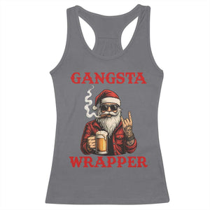 Funny Santa Drinking Beer Christmas Racerback Tank Top Gangster Rock On Hand Xmas - Print Your Wear