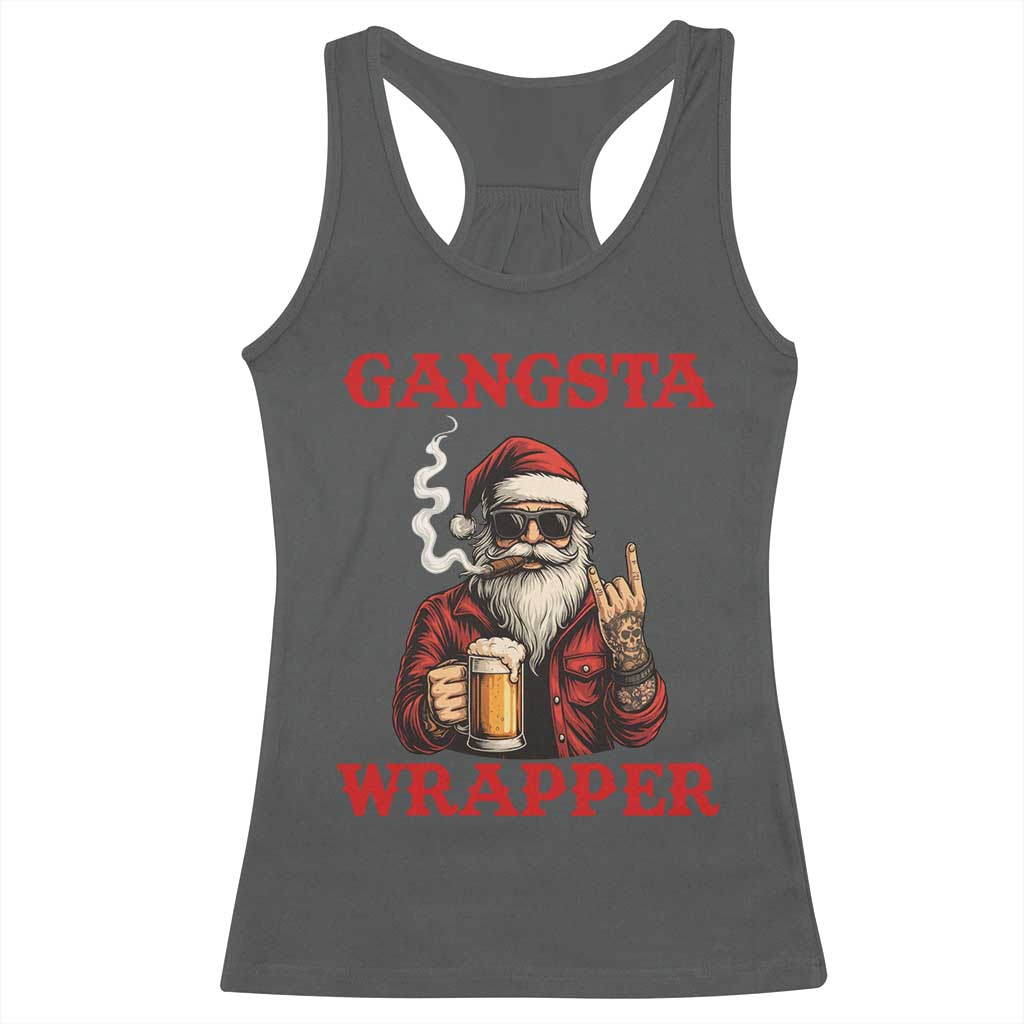 Funny Santa Drinking Beer Christmas Racerback Tank Top Gangster Rock On Hand Xmas TS14 Dark Heather Print Your Wear