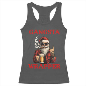 Funny Santa Drinking Beer Christmas Racerback Tank Top Gangster Rock On Hand Xmas - Print Your Wear