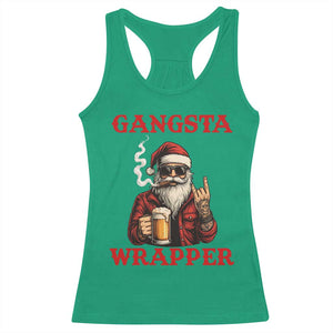 Funny Santa Drinking Beer Christmas Racerback Tank Top Gangster Rock On Hand Xmas - Print Your Wear