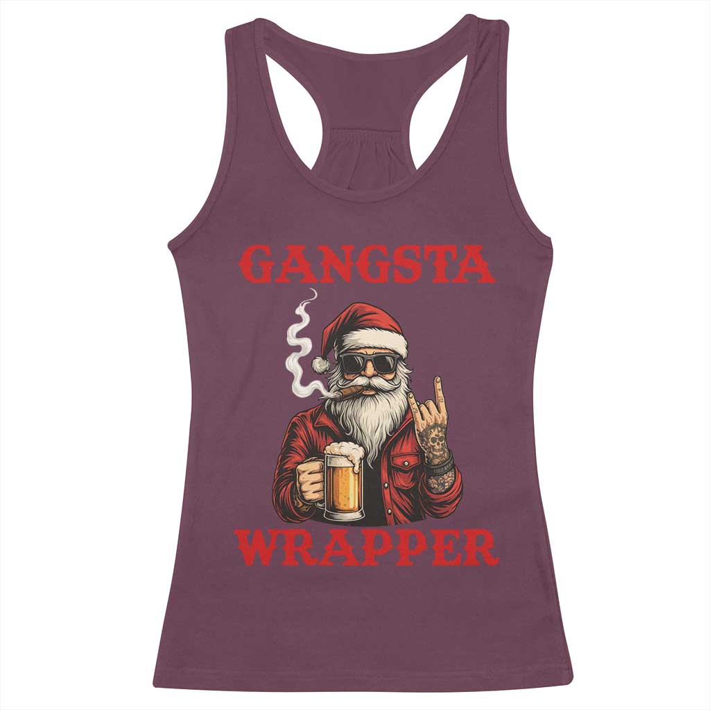 Funny Santa Drinking Beer Christmas Racerback Tank Top Gangster Rock On Hand Xmas TS14 Maroon Print Your Wear