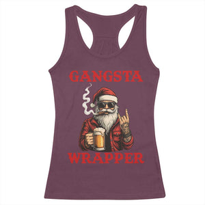 Funny Santa Drinking Beer Christmas Racerback Tank Top Gangster Rock On Hand Xmas - Print Your Wear