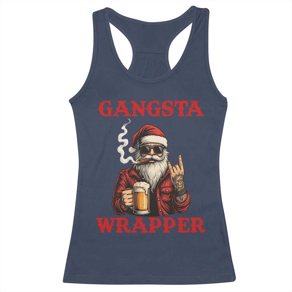 Funny Santa Drinking Beer Christmas Racerback Tank Top Gangster Rock On Hand Xmas TS14 Navy Print Your Wear