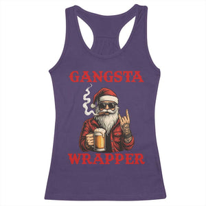 Funny Santa Drinking Beer Christmas Racerback Tank Top Gangster Rock On Hand Xmas - Print Your Wear