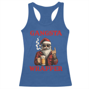 Funny Santa Drinking Beer Christmas Racerback Tank Top Gangster Rock On Hand Xmas - Print Your Wear