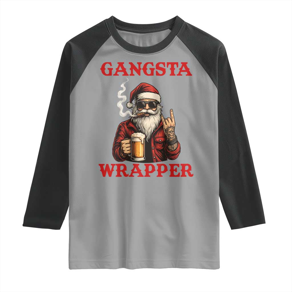 Funny Santa Drinking Beer Christmas Raglan Shirt Gangster Rock On Hand Xmas TS14 Sport Gray Black Print Your Wear